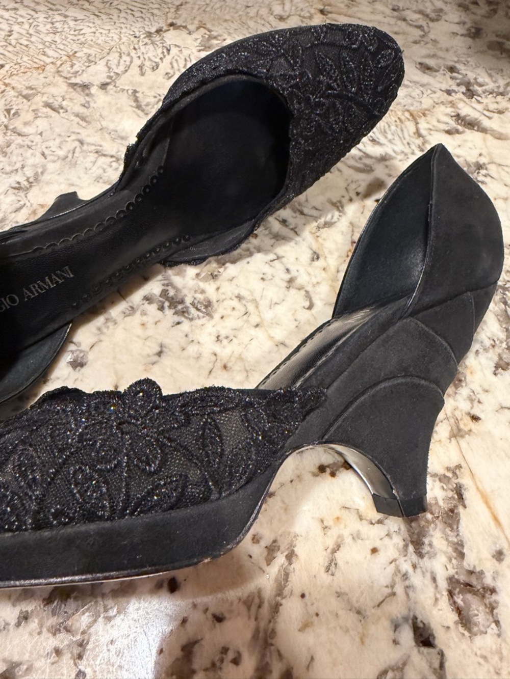 Giorgio Armani Black Lace Heel Wedge Pumps Sexy Date Night Baddie Designer - Picture 4 of 10
